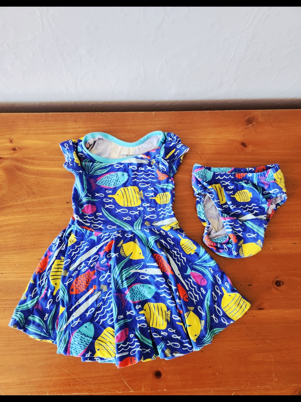 Baby 0-6m Bamboo Tropical Fish Dress with Matching Bloomers Set
